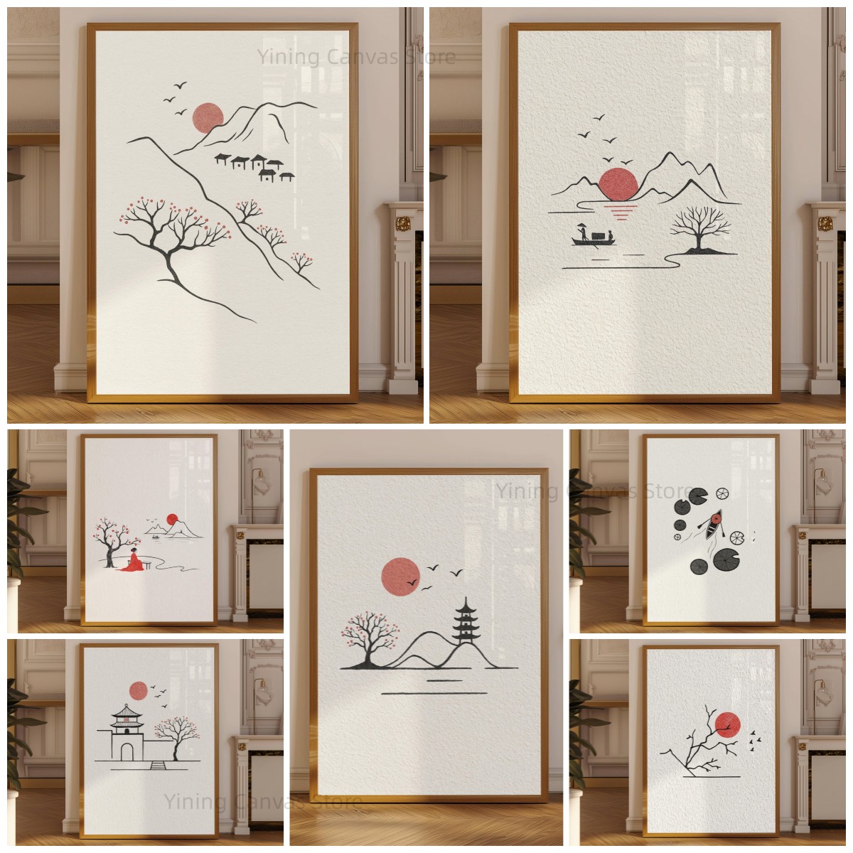 Japanese Zen Lifestyle - Poster Tinta Jepang Minimalis, Seni Garis