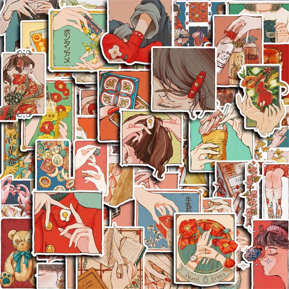 Japanese Lifestyle Japanese - 50 Buah Stiker Gaya Vintage Tradisional
