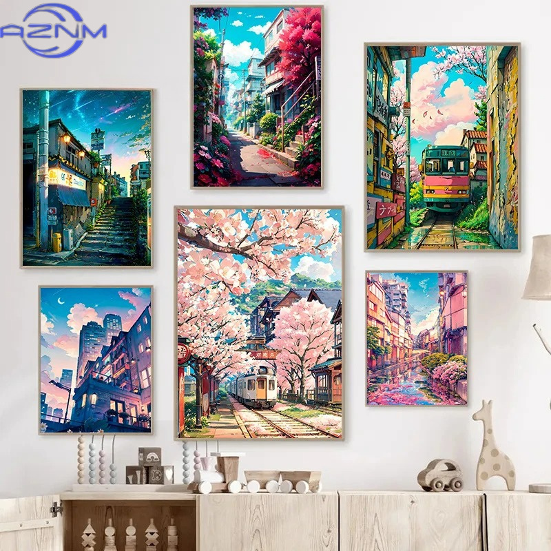 Japanese Lifestyle Japanese - AZNM Poster Kanvas Arsitektur Bunga Sakura