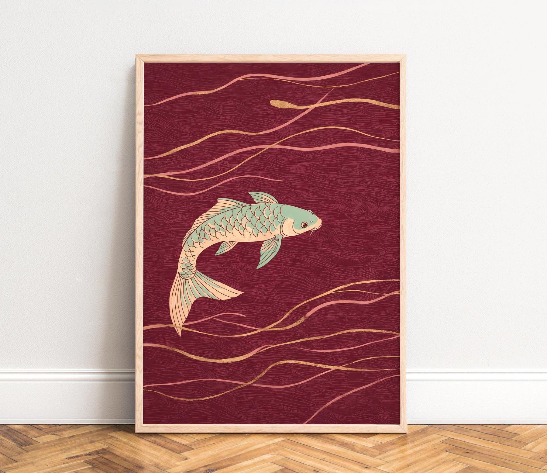 Poster Seni Garis Jepang Ikan  - Japanese Zen Lifestyle ulasan dan harga