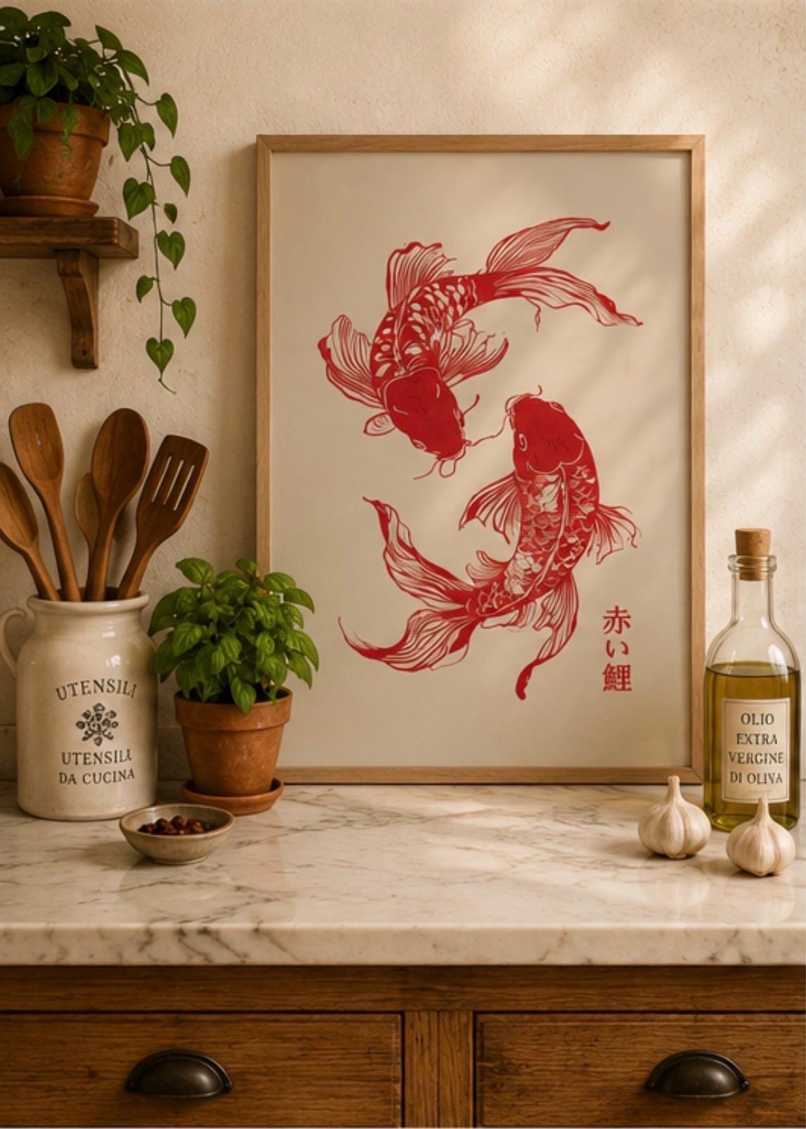 Poster Seni Garis Jepang Ikan  - Japanese Zen Lifestyle ulasan dan harga