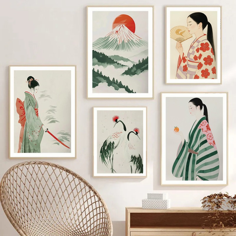 Gunung Fuji & Crane Cetak Dind - Japanese Zen Lifestyle ulasan dan harga
